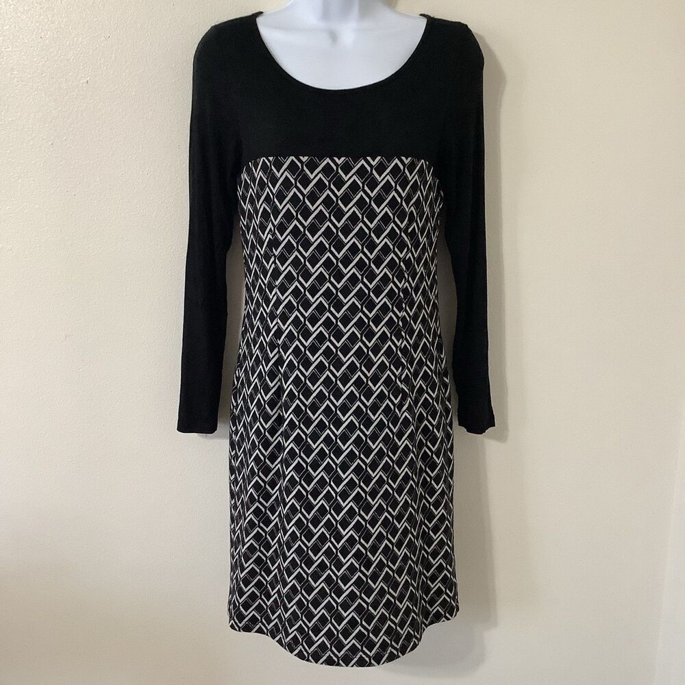 Glam Preppy Twee Geometric Modest Stretchy‎ Long Sleeve Sweater Dress Small